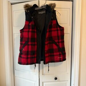 Eddie Bauer Women’s Black and Red Plaid Vest